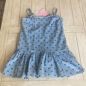 Avec Les Filles NWT Denim Blue Dress with Blue Polka Dots Small